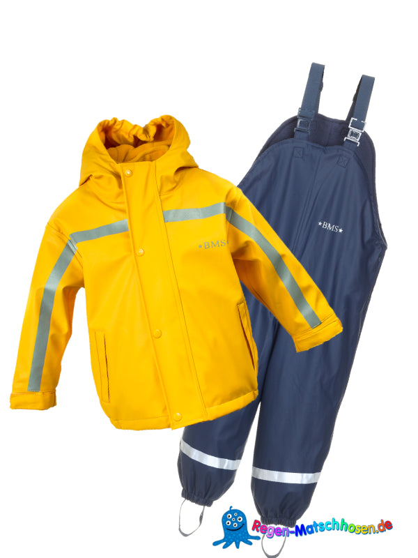 Baby und Kinder Räuberwald BMS 4-Jahreszeiten Matschanzug - mit separater Fleecejacke, warm gefüttert  - Gelb/Dunkelblau