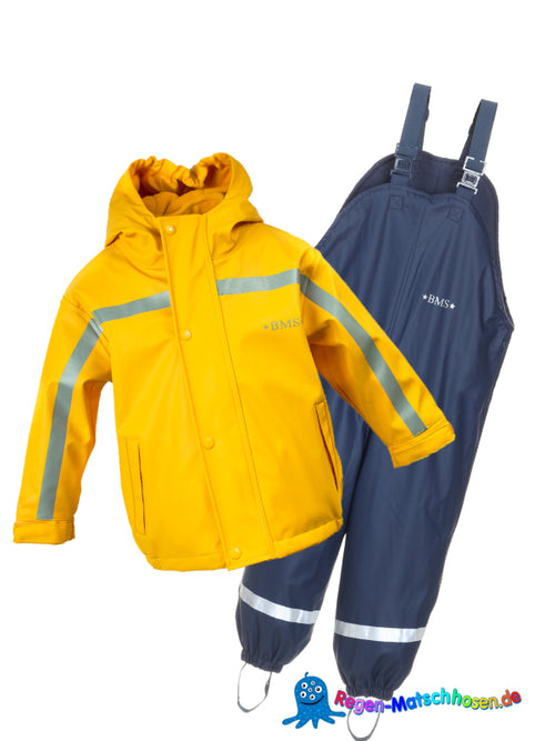Baby und Kinder Räuberwald BMS 4-Jahreszeiten Matschanzug - mit separater Fleecejacke, warm gefüttert  - Gelb/Dunkelblau