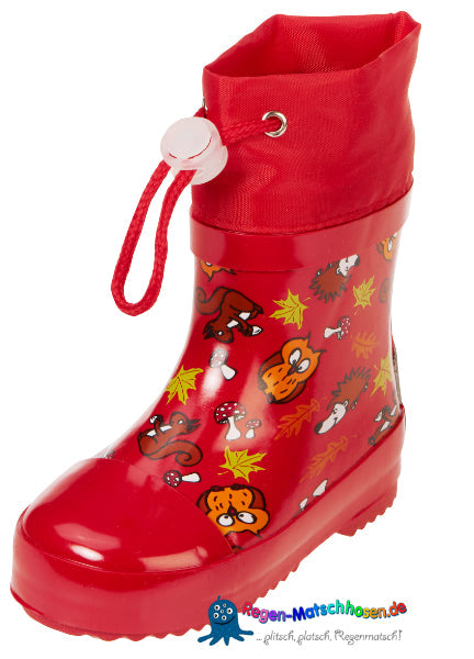Baby und Kinder Gummistiefel Halbschaft "Waldtiere" gefüttert in Rot