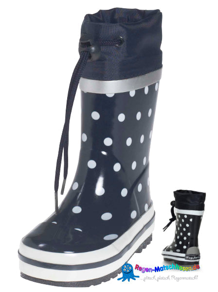 Trendiger Kinder Gummistiefel in Marine mit weißen Punkten