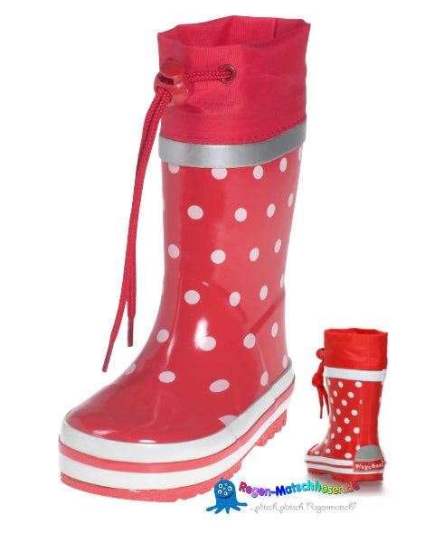 Trendiger Kinder Gummistiefel in Rot mit weißen Punkten