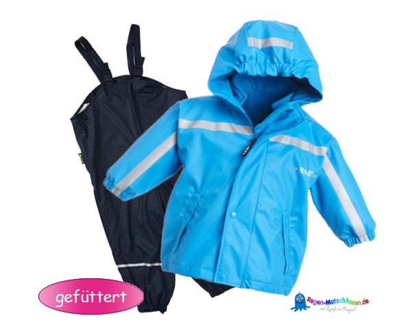 Räuberwald BMS 4-Jahreszeiten Matschanzug - mit separater Fleecejacke, warm gefüttert - Hellblau/Dunkelblau