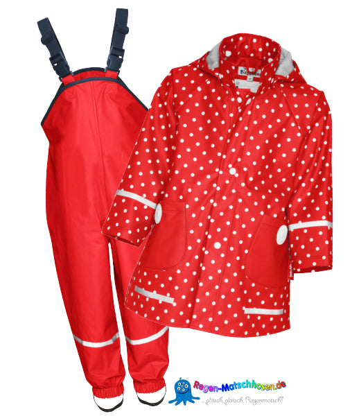 Playshoes Kinder  Regenanzug "Kleine Punkte" in Rot/Weiss