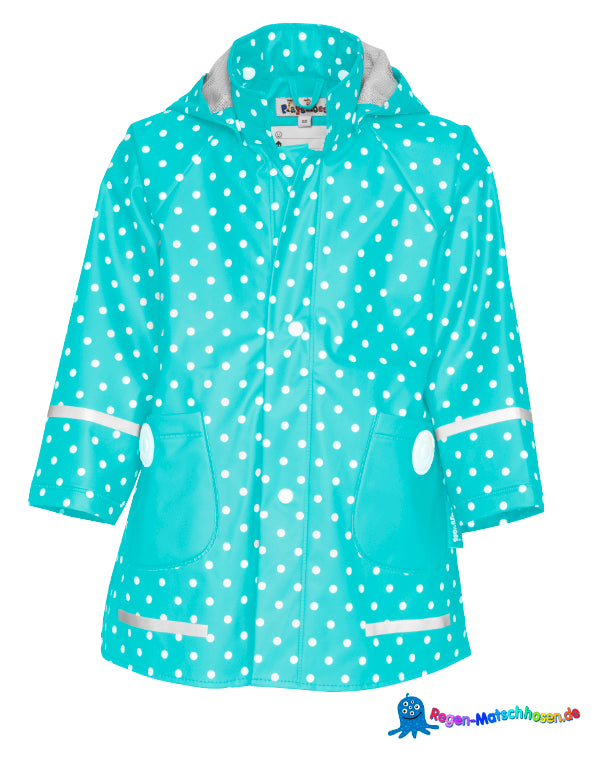 Mädchen Regenjacke Regenmantel "Punkte klein" in Türkis/Weiss