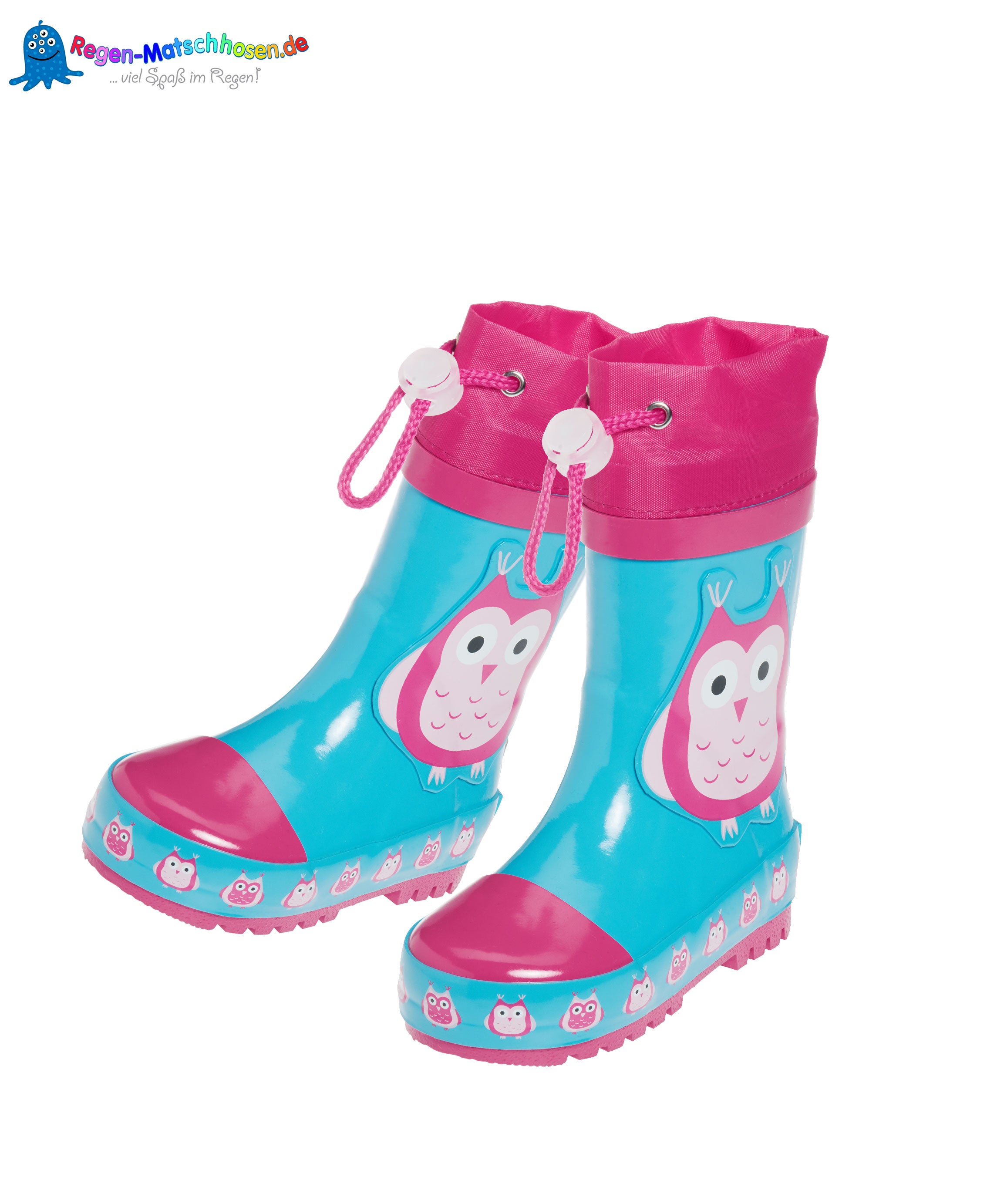 Kinder Gummistiefel "Eule" von Playshoes in Blau/Pink