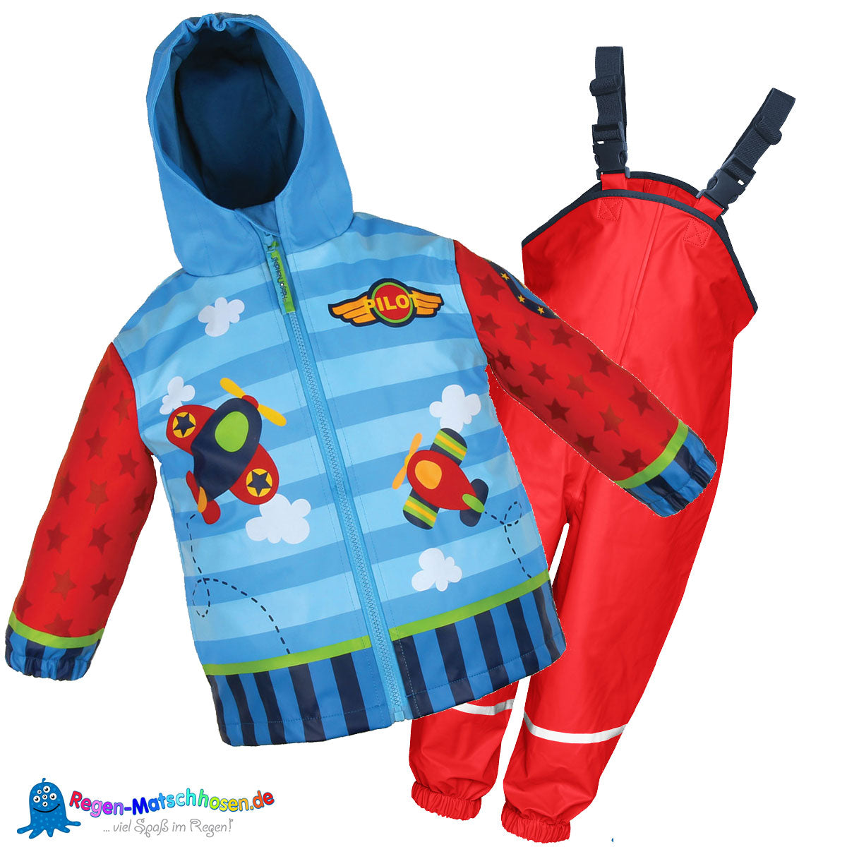 Baby Regenanzug "Pilot- Airplane" in blau/rot von Stephen Joseph