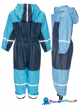 Playshoes Overall- Matschanzug, warm mit Fleece gefüttert - Dunkelblau/Hellblau