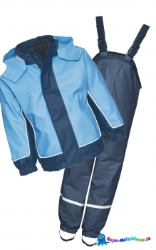 Kinder Playhoes Matschanzug mit 3 in 1 Regenjacke, warm mit Fleece gefüttert - Dunkelblau/Hellblau