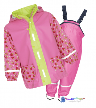 Playshoes Kinder Regenanzug im Design "Erdbeere" Pink/Rot