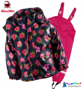 Maximo Kinder Matschanzug - Regenjacke + Matschose "Erdbeere"in Pink/Marine