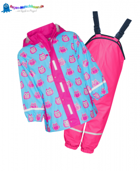Baby und Kinder Regenanzug von Playshoes -hellblau/pink- mit lustigen Eulen
