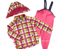 Playshoes Matschanzug mit Softshelljacke, und warm mit Fleece gefüttert Matschhose -pink/kariert